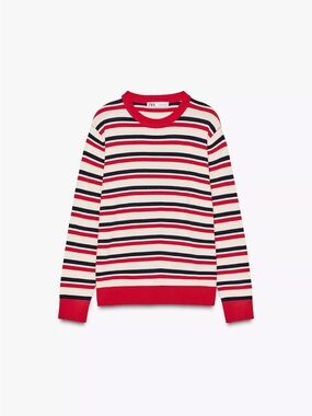 Zara Red, Navy & Cream Striped Sweater